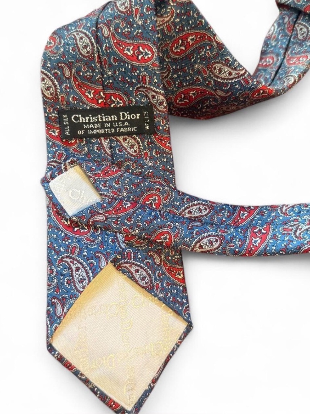 Vintage Christian Dior Blue Red Paisley Tie 100% Silk Designer Necktie Old Money